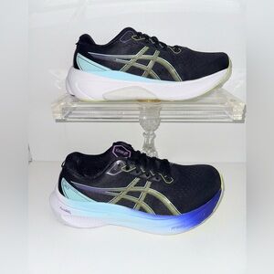 ASICS Women's Black Running Shoes with Blue and Aqua Gradient Midsole